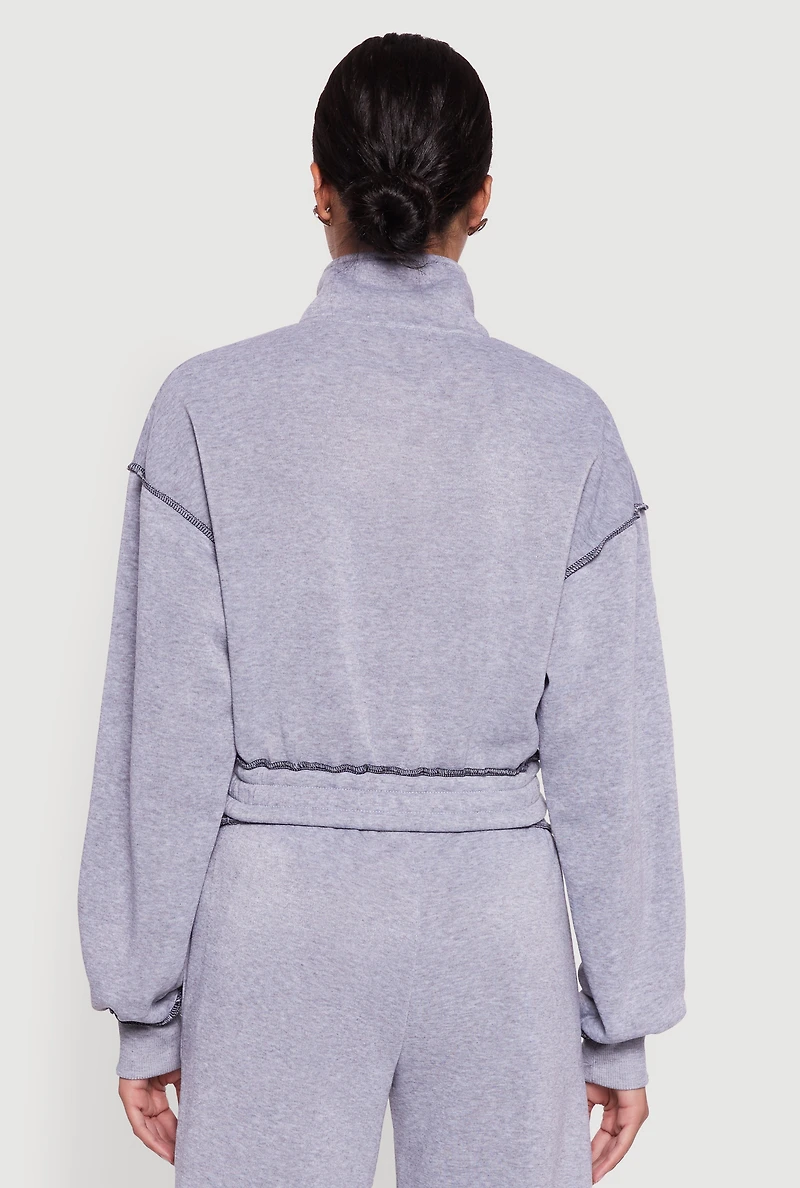 Mock Neck Half Zip Cropped Pullover Sweatshirt