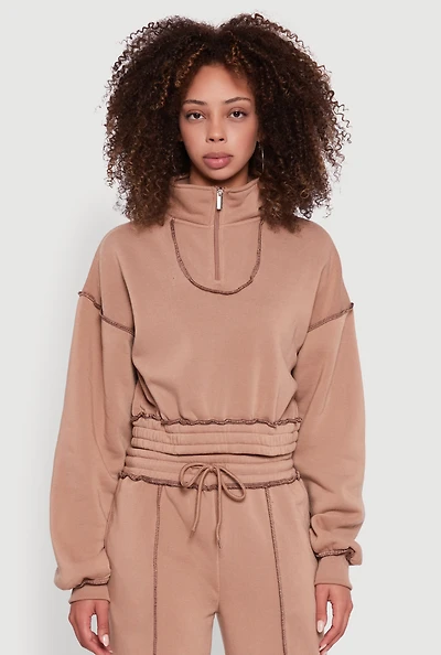Womens Mock Neck Half Zip Cropped Pullover Sweatshirt, S