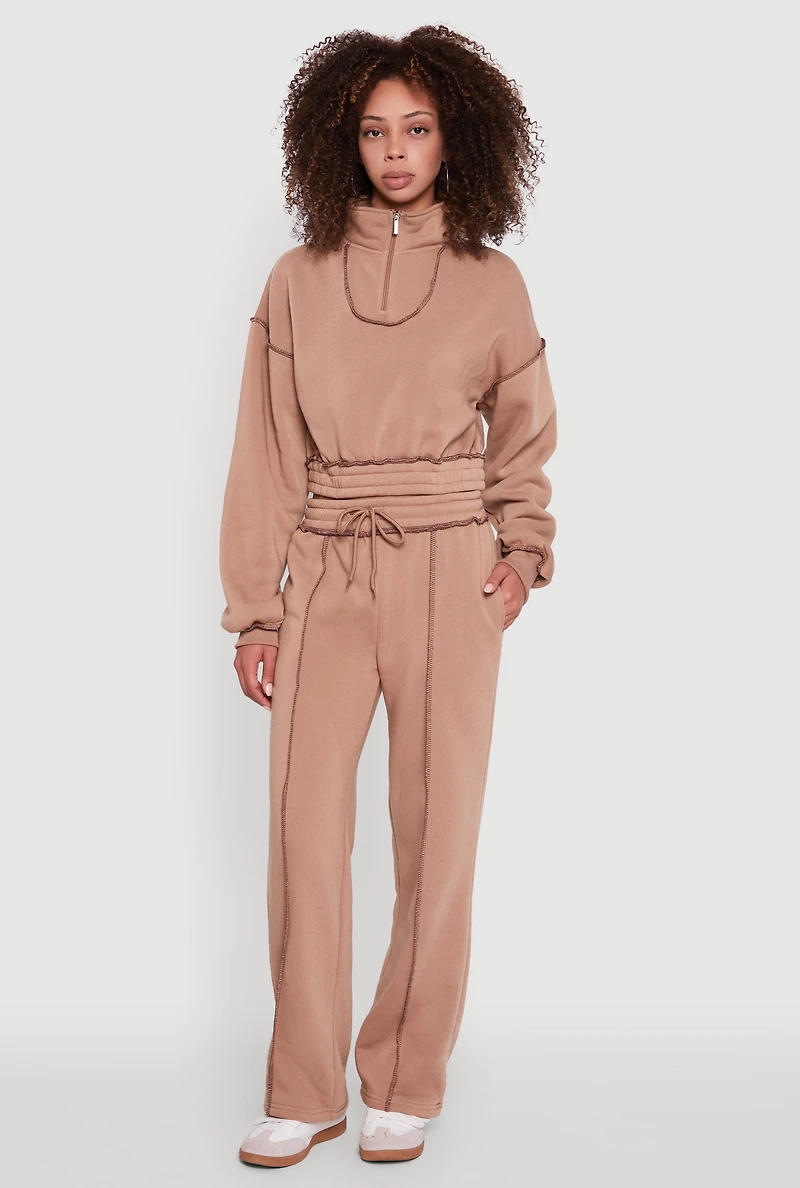 Womens Mock Neck Half Zip Cropped Pullover Sweatshirt,