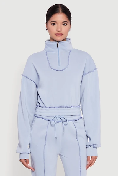 Womens Mock Neck Half Zip Cropped Pullover Sweatshirt,