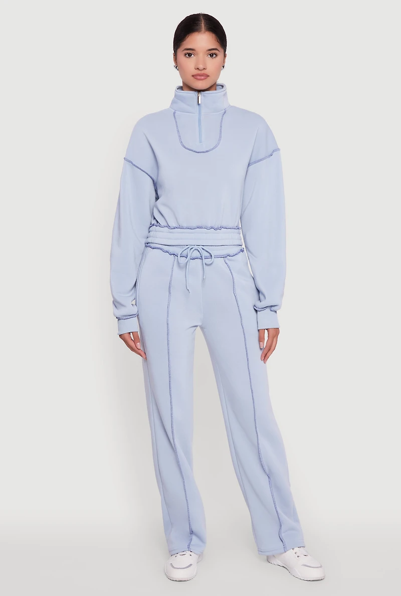 Womens Mock Neck Half Zip Cropped Pullover Sweatshirt,