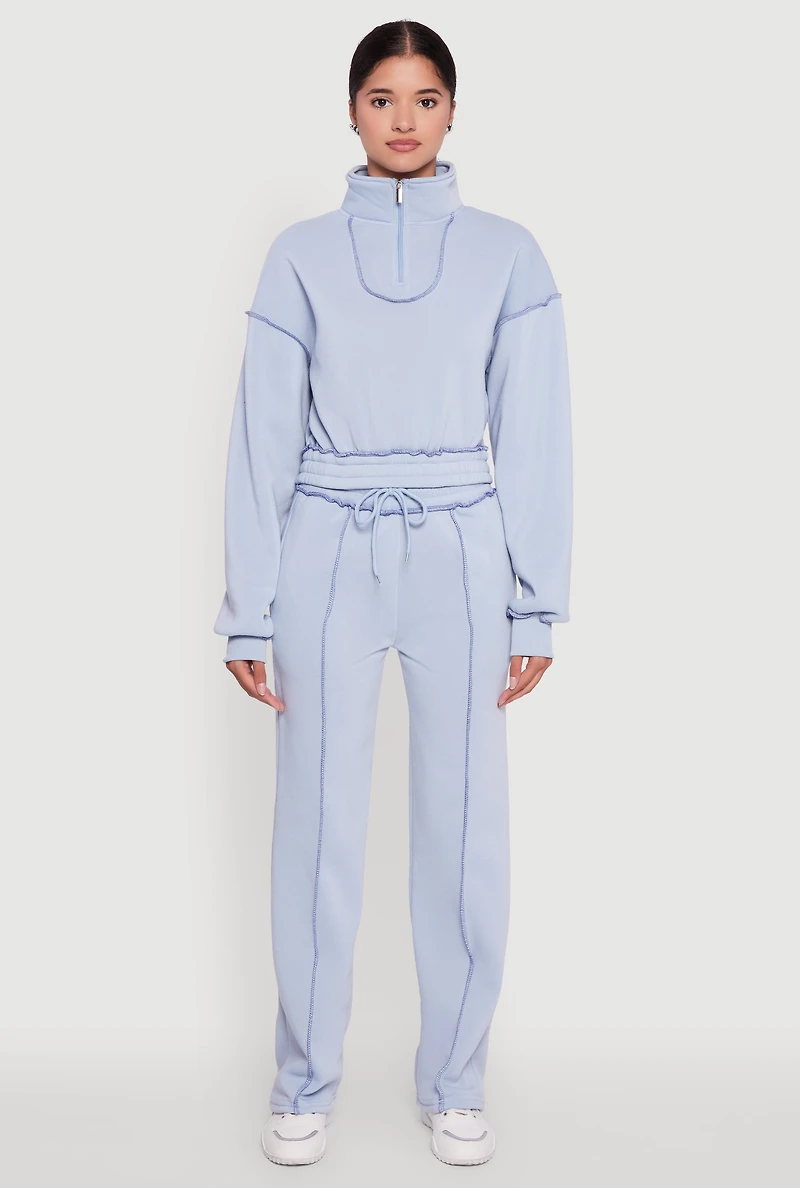Womens Mock Neck Half Zip Cropped Pullover Sweatshirt,
