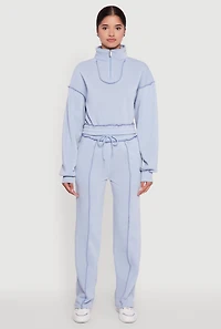 Womens Mock Neck Half Zip Cropped Pullover Sweatshirt,
