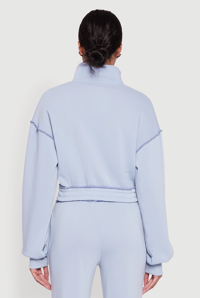 Womens Mock Neck Half Zip Cropped Pullover Sweatshirt,