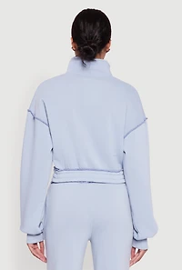 Womens Mock Neck Half Zip Cropped Pullover Sweatshirt,