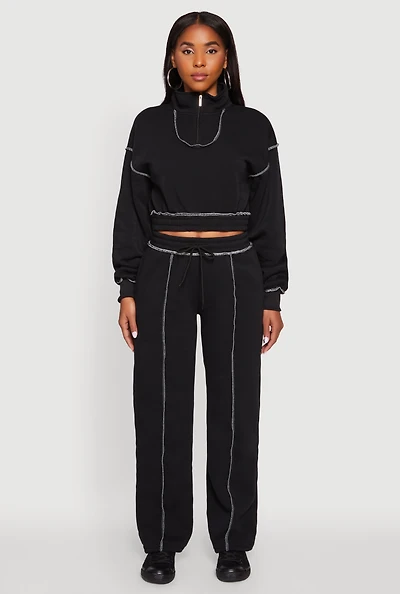 Womens Mid Rise Fleece Wide Leg Sweatpants,