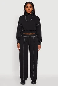 Womens Mid Rise Fleece Wide Leg Sweatpants,