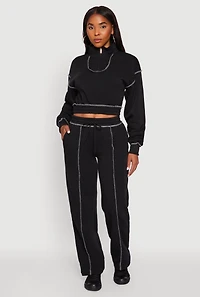 Womens Mid Rise Fleece Wide Leg Sweatpants,