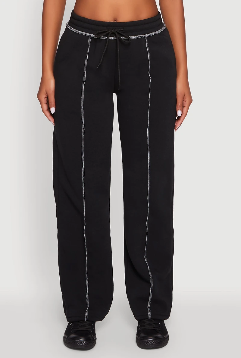 Womens Mid Rise Fleece Wide Leg Sweatpants,