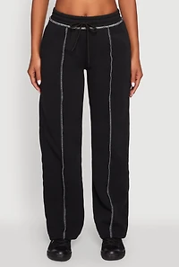 Womens Mid Rise Fleece Wide Leg Sweatpants,