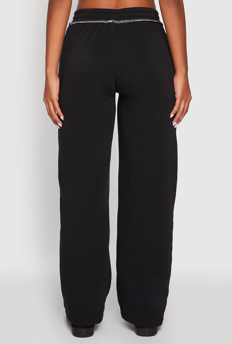 Womens Mid Rise Fleece Wide Leg Sweatpants,