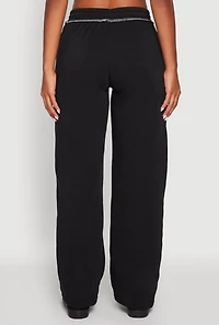 Womens Mid Rise Fleece Wide Leg Sweatpants,
