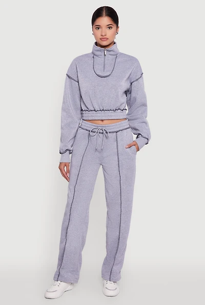 Womens Mid Rise Fleece Wide Leg Sweatpants,
