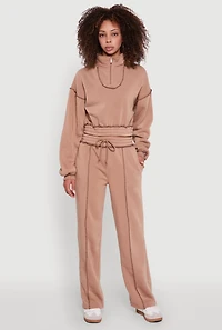 Womens Mid Rise Fleece Straight Leg Sweatpants, Khaki,