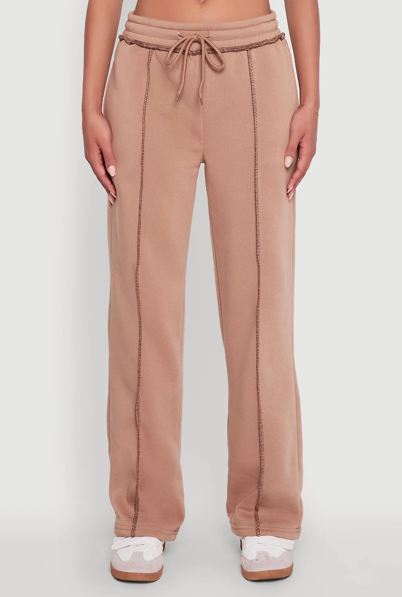 Womens Mid Rise Fleece Straight Leg Sweatpants, Khaki,