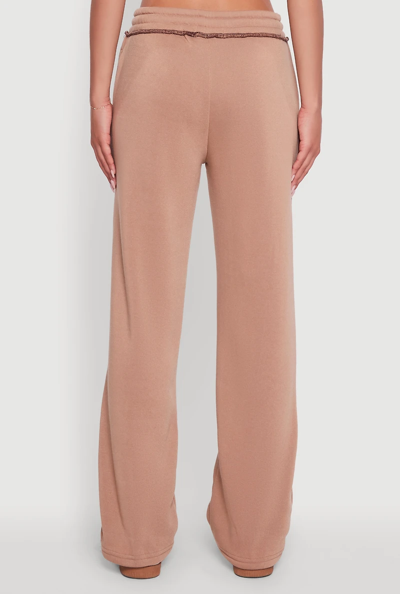 Womens Mid Rise Fleece Straight Leg Sweatpants, Khaki,