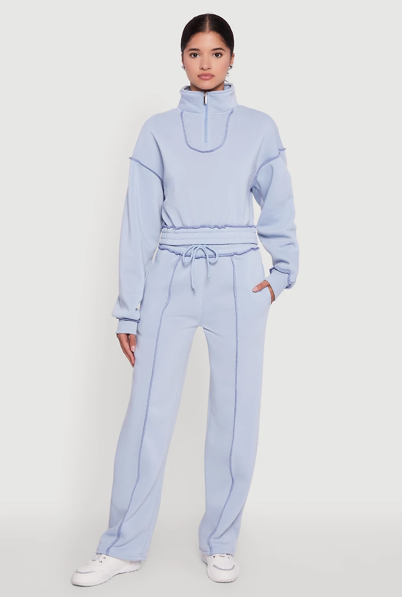 Womens Mid Rise Fleece Wide Leg Sweatpants, Blue, Size M