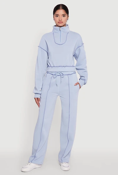 Womens Mid Rise Fleece Wide Leg Sweatpants, Blue, Size M