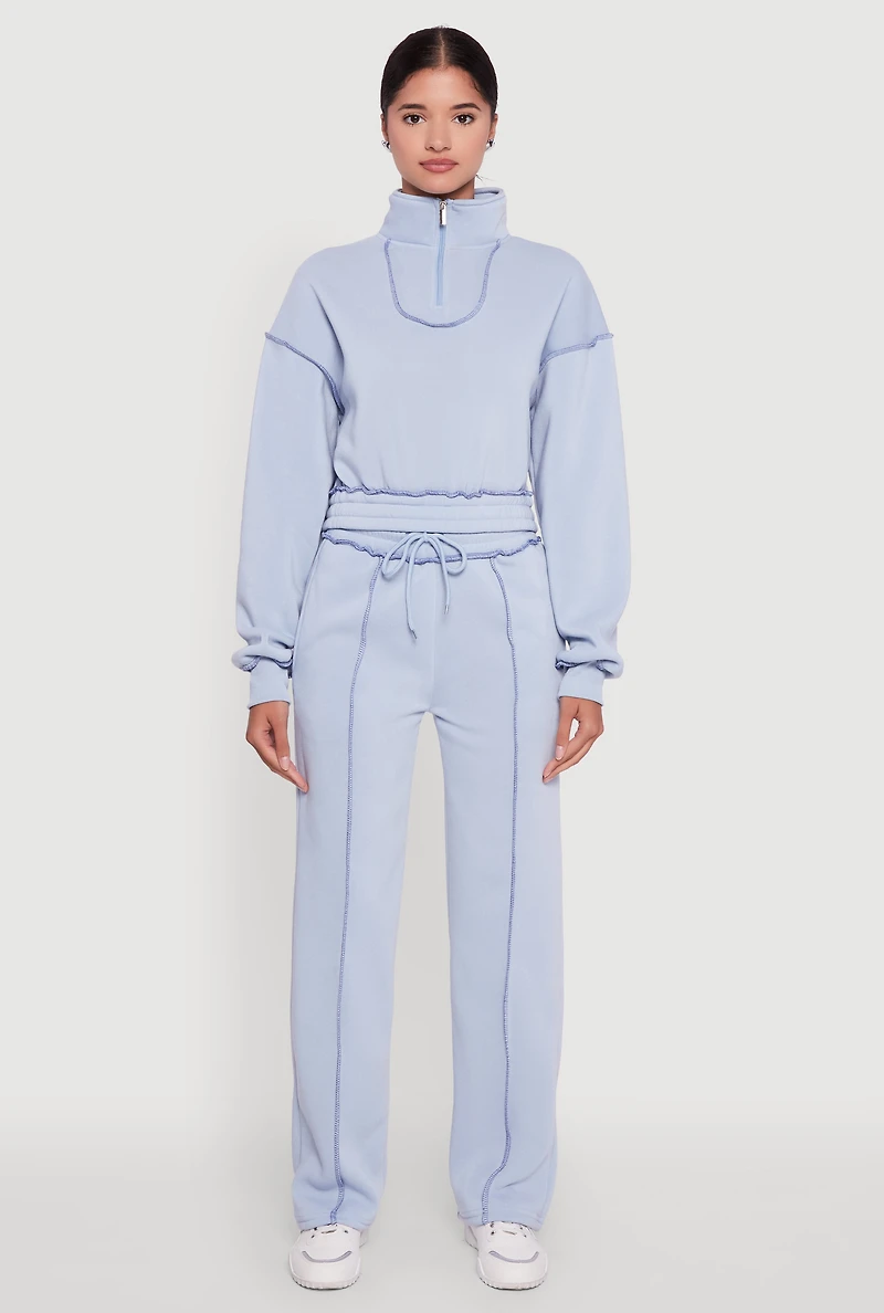 Womens Mid Rise Fleece Wide Leg Sweatpants, Blue, Size M