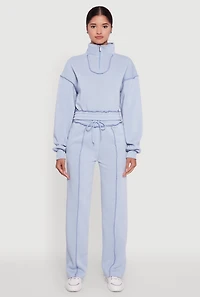 Womens Mid Rise Fleece Wide Leg Sweatpants, Blue, Size M