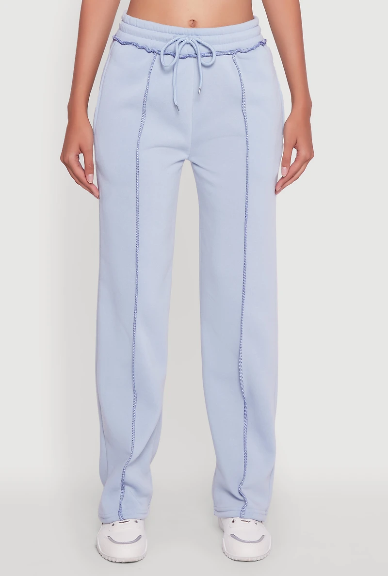 Womens Mid Rise Fleece Wide Leg Sweatpants, Blue, Size M
