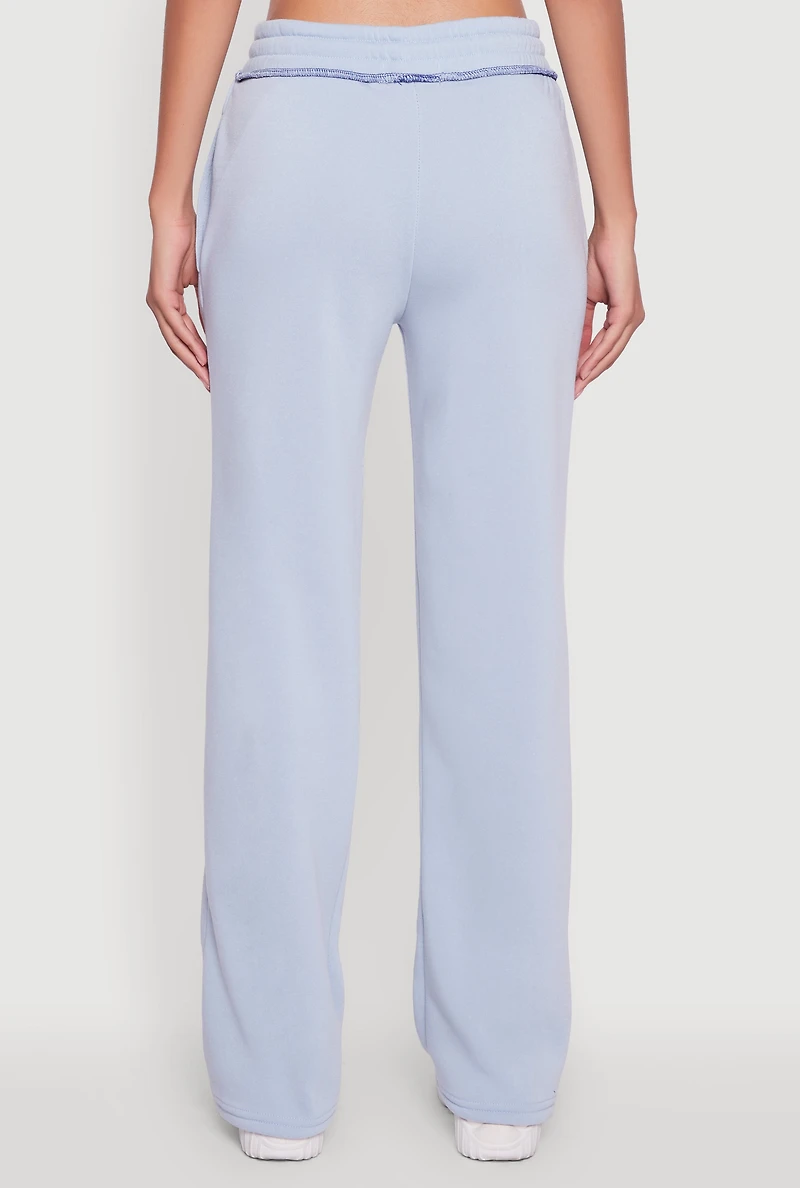 Womens Mid Rise Fleece Wide Leg Sweatpants, Blue, Size M