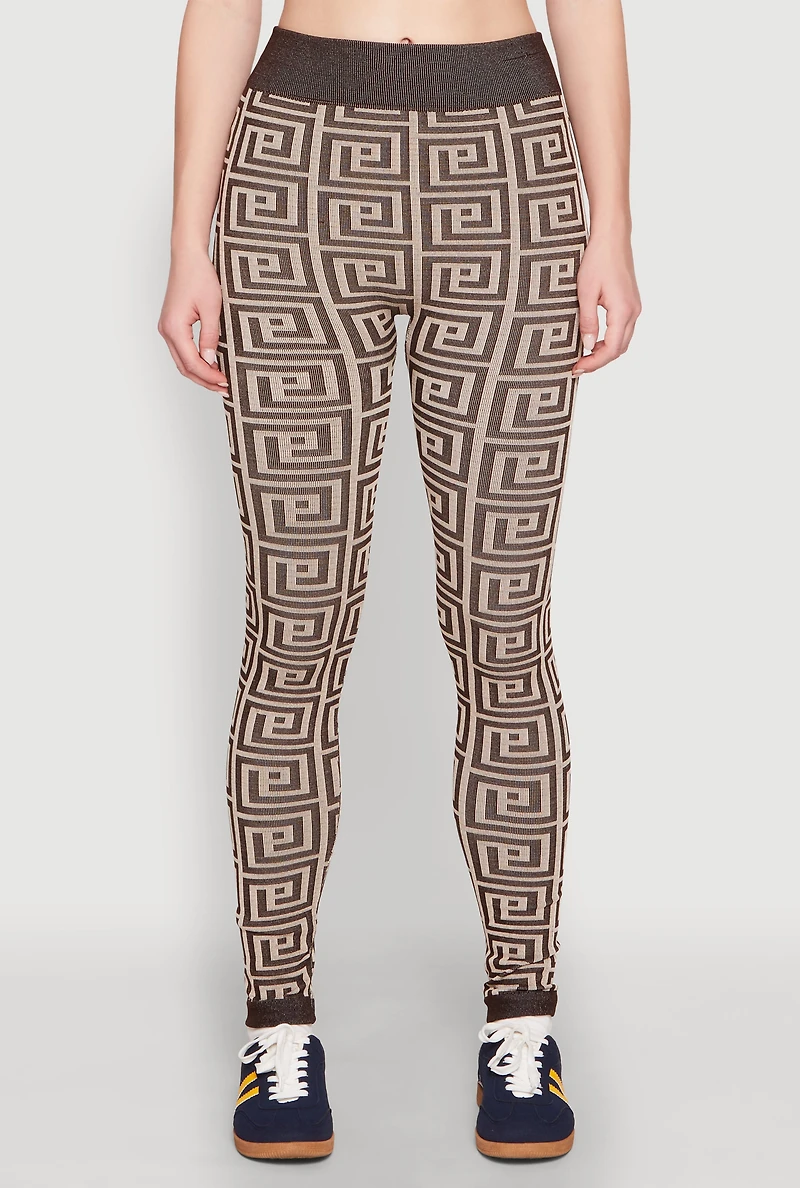 Color Block Greek Key Print Leggings