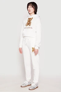 Womens Fleece Lover Bear Graphic Hoodie, White, Size L