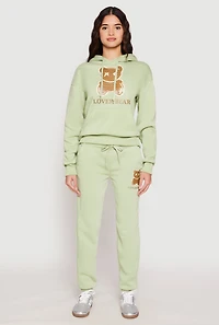 Womens Fleece Lover Bear Graphic Hoodie, Green, Size S