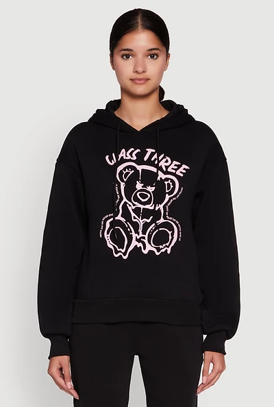 Womens Bear Graphic Fleece Pullover Hoodie,
