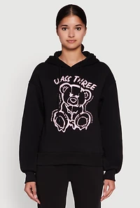 Womens Bear Graphic Fleece Pullover Hoodie,