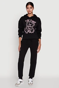Womens Bear Graphic Fleece Pullover Hoodie,