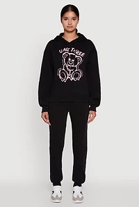 Womens Bear Graphic Fleece Pullover Hoodie,