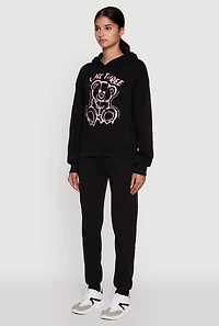 Womens Bear Graphic Fleece Pullover Hoodie,