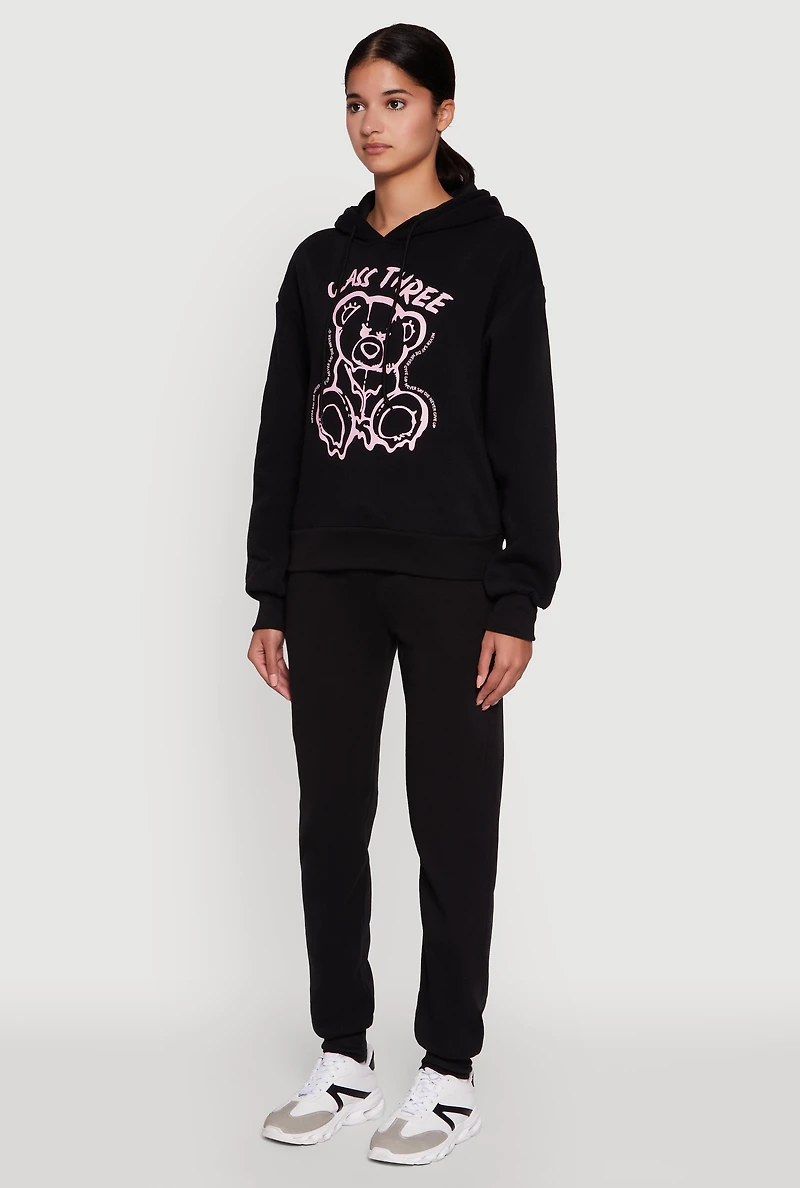 Womens Bear Graphic Fleece Pullover Hoodie,