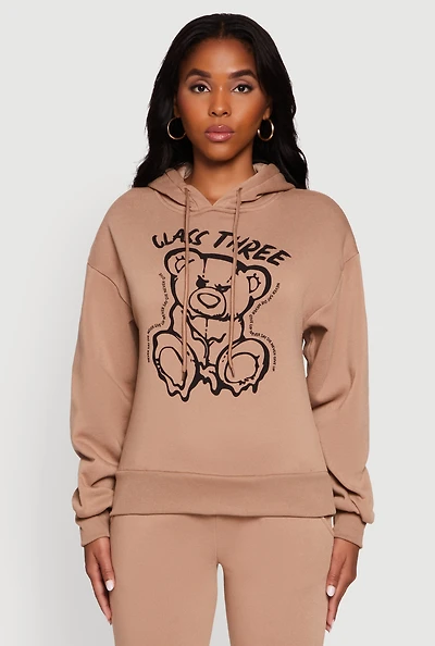 Womens Bear Graphic Fleece Pullover Hoodie,