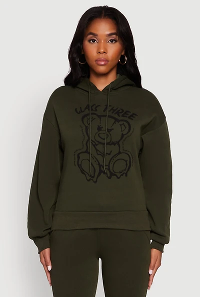 Womens Bear Graphic Fleece Pullover Hoodie,