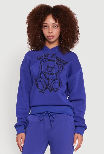 Womens Bear Graphic Fleece Pullover Hoodie,