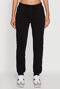 Womens Mid Rise Solid Fleece Joggers,