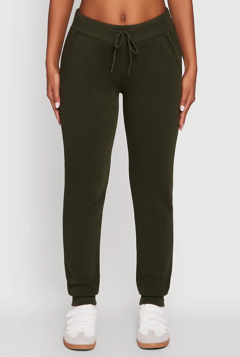 Womens Mid Rise Solid Fleece Joggers,