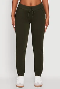Womens Mid Rise Solid Fleece Joggers,