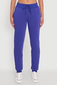 Womens Mid Rise Solid Fleece Joggers,