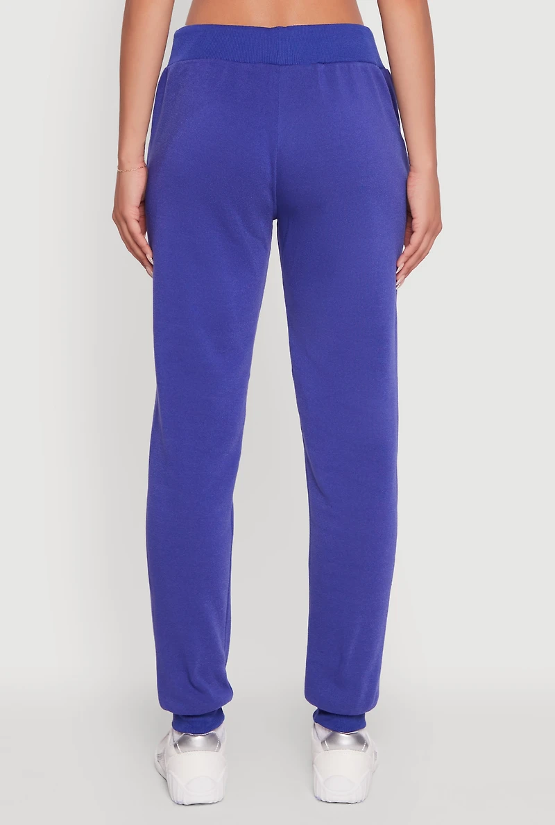 Womens Mid Rise Solid Fleece Joggers,