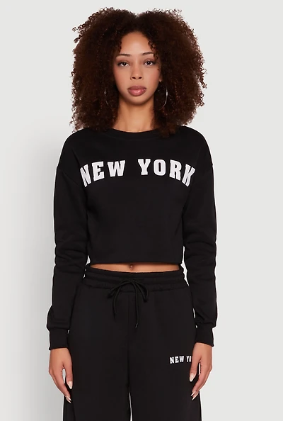 Womens New York Graphic Cropped Sweatshirt,