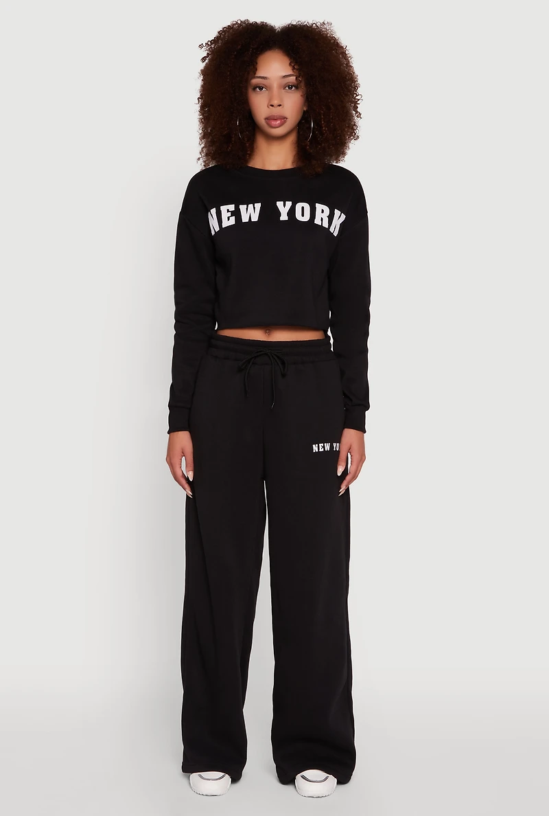 Womens New York Graphic Cropped Sweatshirt, Black, Size L