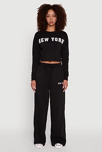 Womens New York Graphic Cropped Sweatshirt, Black, Size L