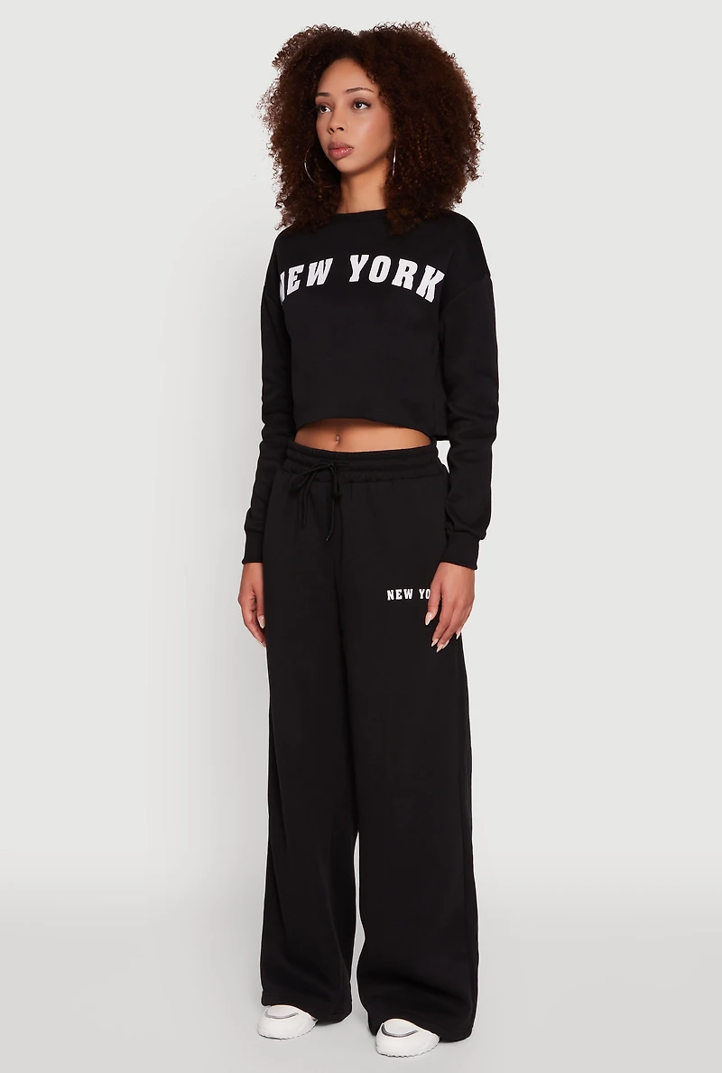 Womens New York Graphic Cropped Sweatshirt, Black, Size L