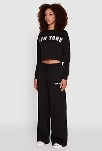 Womens New York Graphic Cropped Sweatshirt, Black, Size L