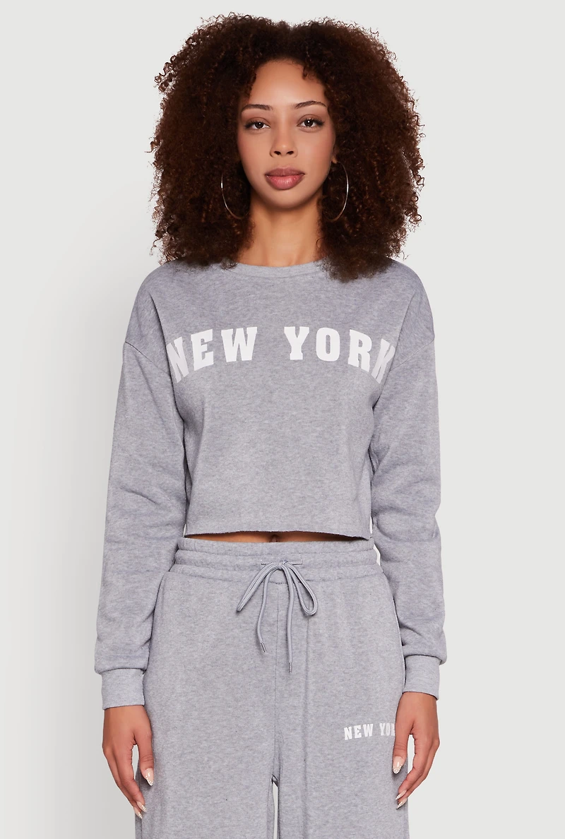 Womens New York Graphic Cropped Sweatshirt, Grey, Size M