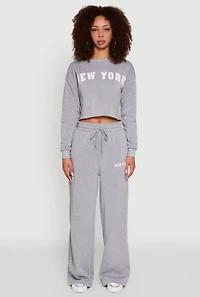 Womens New York Graphic Cropped Sweatshirt, Grey, Size M